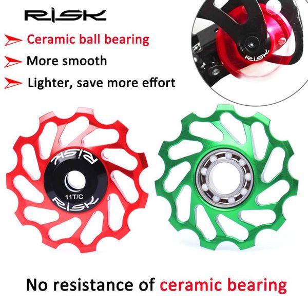 

bike derailleurs risk 11t ceramic ball bearing for bicycle rear derailleur jockey wheel mtb road super smooth guide pulley 8/9/10 speed