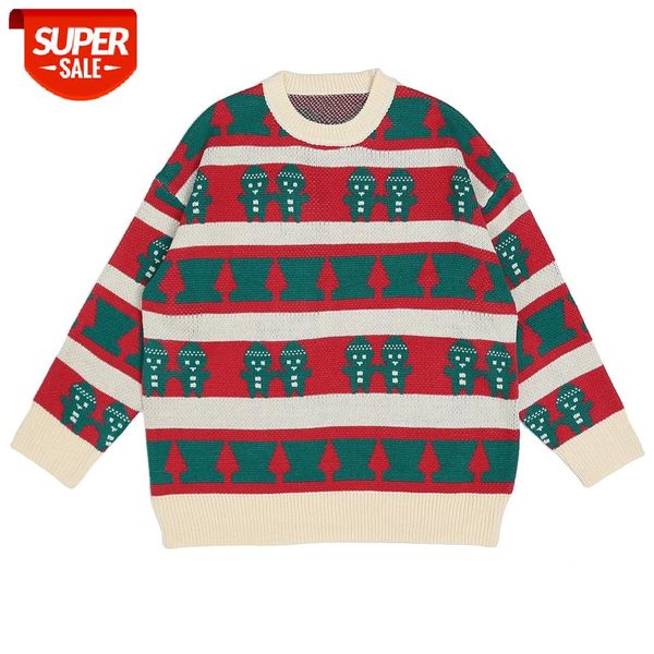 

retro ugly christmas knitted sweater men hip hop winter vintage loose pullover couple harajuku clown monster streetwear #3o4t, White;black