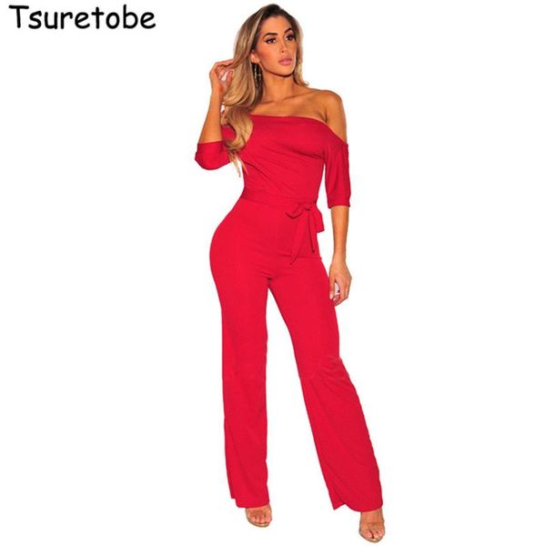 

women's jumpsuits & rompers tsuretobe fashion off shoulder elegant wide leg overalls female womens plus size, Black;white