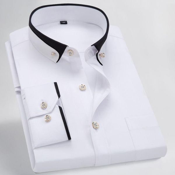 

men's dress shirts patchwork collar long sleeve shirt design 100% cotton casual standard-fit button-down korean diamond button, White;black