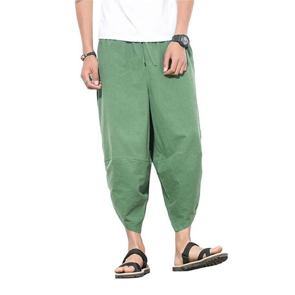 

men's pants men jogging summer casual plus size solid color cropped harem wide leg trousers sports gym, Black