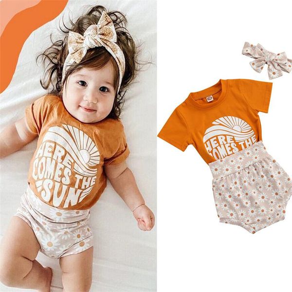 

clothing sets infant baby girls clothes letter printed short sleeve pullover t shirts shorts headband 0-24m, White