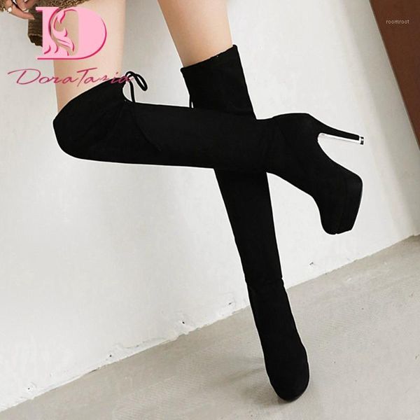 

boots doratasia plus size 30-48 ladies platform over the knee thin high heels thigh women 2021 party shoes woman1, Black