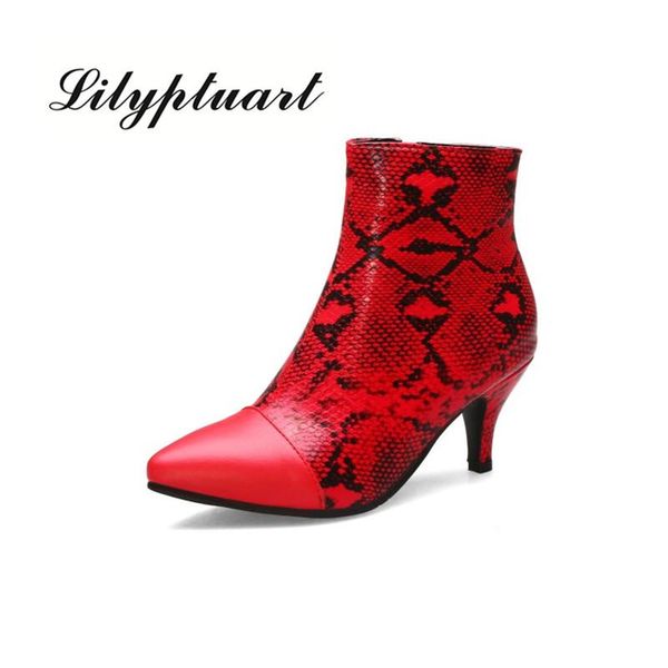 

boots 2021 autumn and winter snake pattern women's fashion wild solid color stiletto large size short women, Black