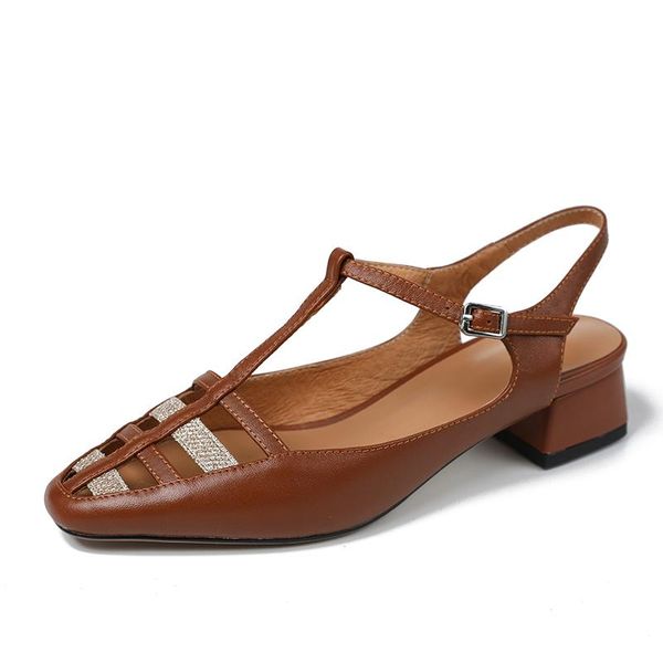 

genuine leather 5cm med heel ladies sandals buckle shoes woman casual flip flop summer women, Black