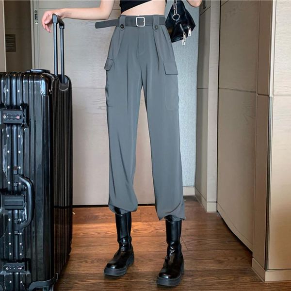 

drape casual pants women's thin autumn winter korean high waist and versatile nine-point overalls loose slim trousers & capris, Black;white