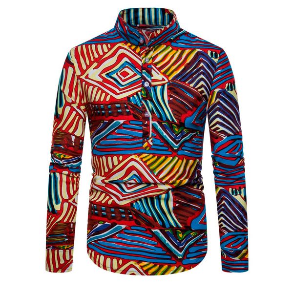 

men casual shirt ethnic regular single breasted men's shirt long sleeve casual cotton linen printing hawaiian shirts, White;black