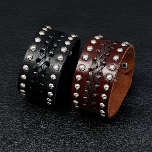 

steampunk pu leather charm bracelets men bracelet fashion bracelet cuff bangle for women punk bangles jewelry accessories, Golden;silver