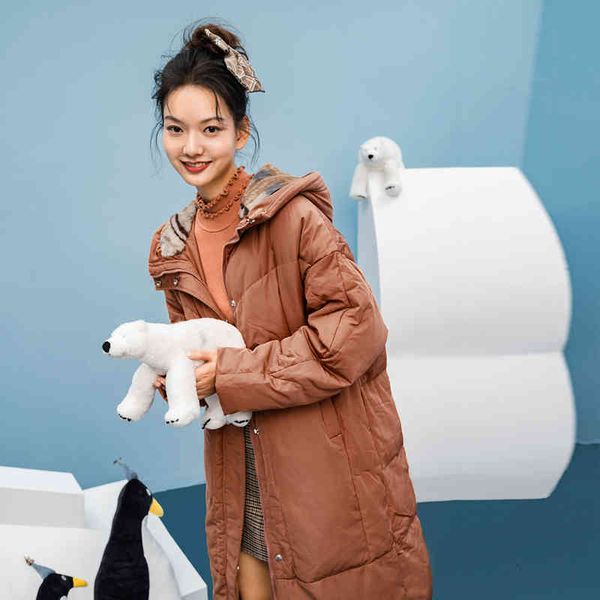 

downs winter solid color hooded collar big pocket fall rotator cuff long women's down jacket coat c5jk, Black