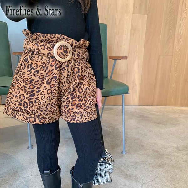 

spring autumn girls shorts boys mid kids bottoms children clothes fashion bud waist leopard medal circle belt 2 to 7 yrs, Black