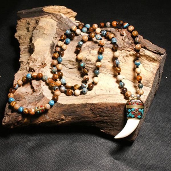 

pendant necklaces 2021 vintage ethnic stylenatural tiger's eye stone pendants & statement nepal necklace women men jewelry, Silver