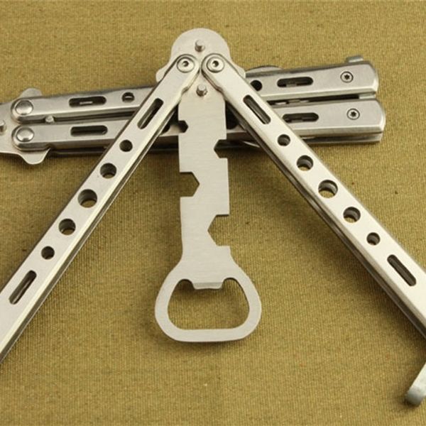Os abridores praticam Balisong Butterfly Trainer Dull Knife Style Beer Bottle Abridor 606 V2