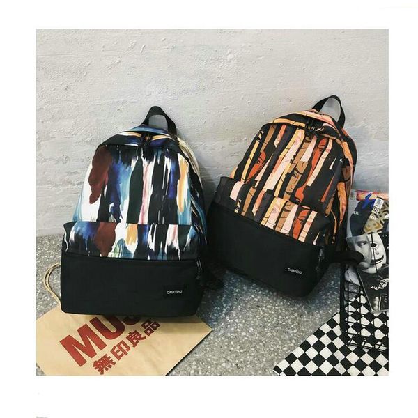 

backpack puou men women students canvas large-capacity bag boy girl street trend graffiti portable shoulder red black