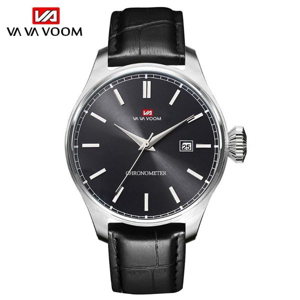 

wristwatches vava voom mens watches brand leather waterproof automatic date quartz watch for men sports male clocks relÃ³gio masculino, Slivery;brown