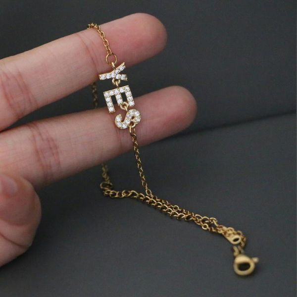 

charm bracelets 3 letters cute name micro pave cz abc alphabet bracelet simple gold color steel chain wristband arm cuff jewelry, Golden;silver
