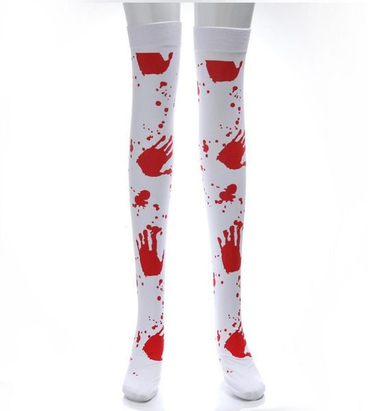 

sports socks women's halloween scary skeleton print party gloves set two-piece suit thigh high calcetines mujer, Black