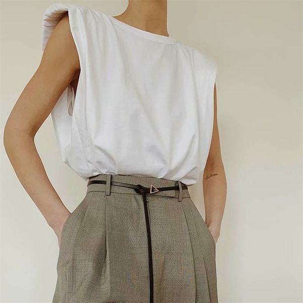 

summer women's t-shirt casual solid color round neck sleeveless 210430, White