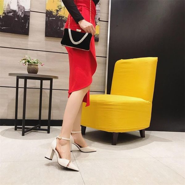 

dress shoes pointed sandals women 2021 fairy versatile fashion one line high heel thick spring and summer, Black