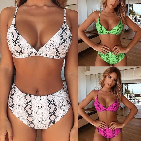 

women's swimwear snake skin print high waist bikini push up bikinis set women swimsuit brazilian female buquini swimming suit 2021, White;black