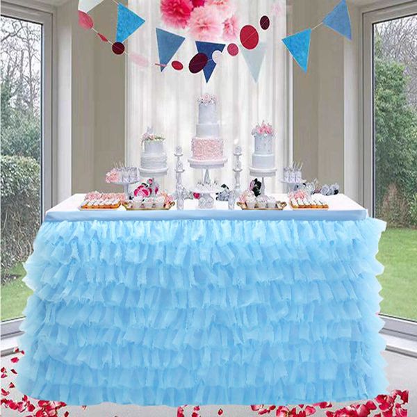 Tüll-Tutu-Tischrock, Tischdecke, 5 Etagen, handgefertigt, Patchwork, Organza-Stoff, Hochzeit, Geburtstag, Babyparty, Party-Dekoration