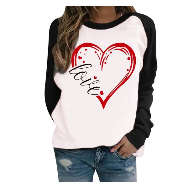

women's hoodies & sweatshirts women casual long sleeve love heart print o-neck hoodie shirt pullover sweatshirt blouse autumn, Black