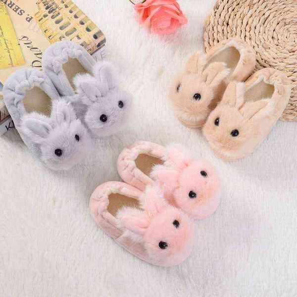 

baby winter slippers children boys girls cute cartoon rabbit slipper kids indoor fur warm shoes child home floor shoes 211119, Black;grey