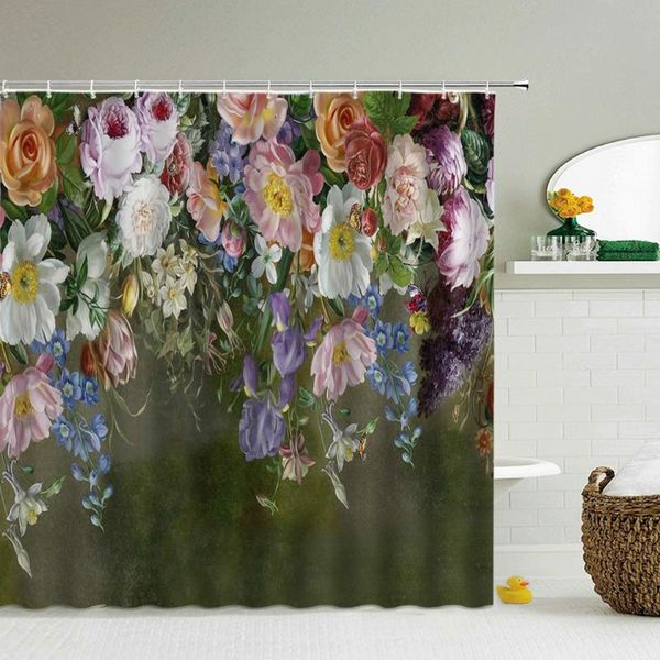 

european retro flowers bathroom curtains green leaf plant waterproof polyester shower curtain nordic home bath room decoration
