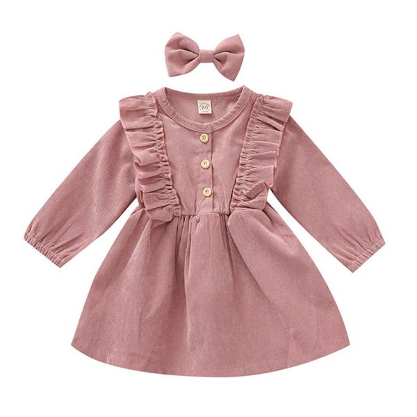 

girl's dresses baby girls 6m-5y spring autumn children girl kid fashion corduroy dress vintage long sleeve ruffles tutu winter clothing, Red;yellow