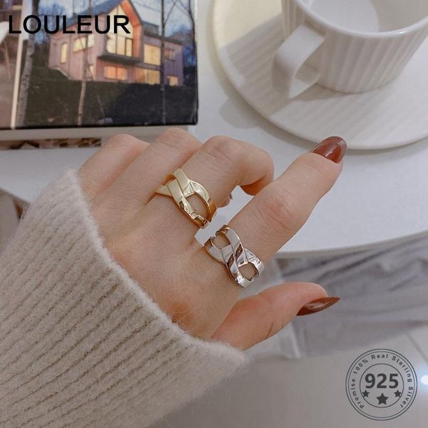 

cluster rings louleur korean version wide for women genuine silver 925 fashion adjustable open ring luxury fine jewelry gifts, Golden;silver