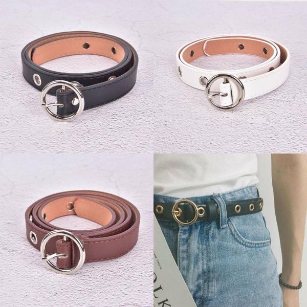 

belts sliver round metal circle belt female gold silver black white pu leather waist for women jeans pants wholesale, Black;brown