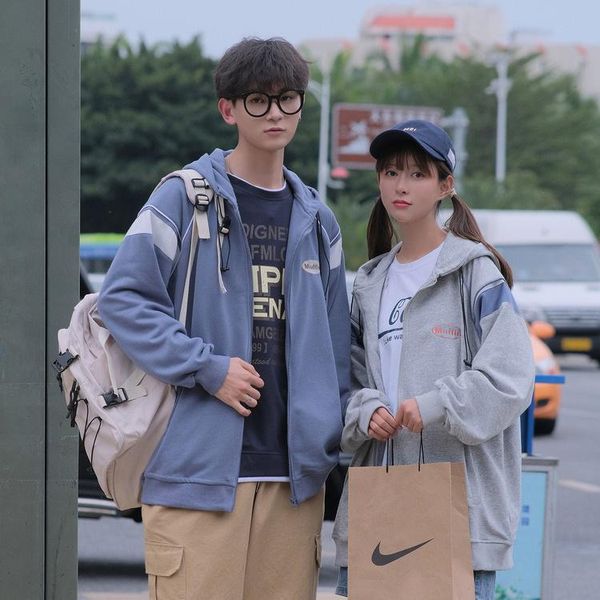 

women's jackets 6535 cotton hooded cardigan sweater autumn stitching, Black;brown