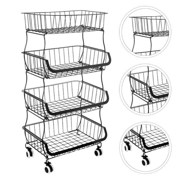 

hooks & rails 1pc home movable storage shelf folding floor rack installation (black)