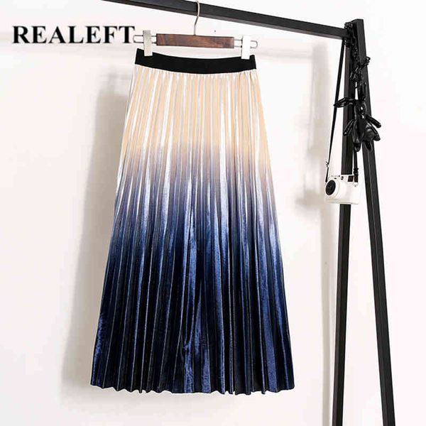 

autumn winter vintage gradient velvet pleated women's skirts high waist chic tulle umbrella long female 210428, Black