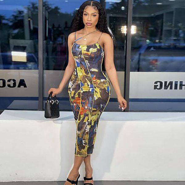 

casual dresses tie dye strap o neck bodycon women's maxi backless partywear sleeveless fashion summer long dress slim outfit 2021, Black;gray