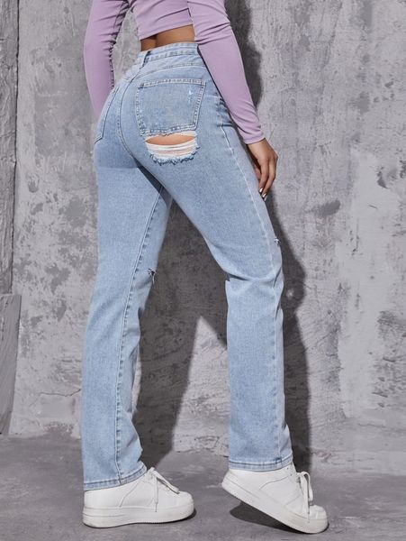 

high waist ripped mom jeans p5xm#, Blue