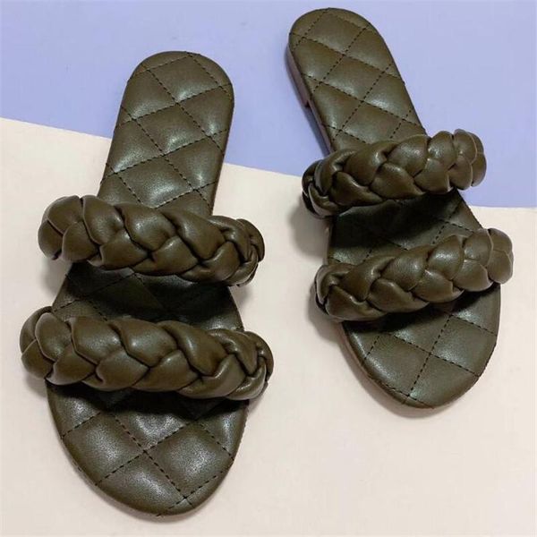 

big size 2021 women slippers brand weave ladies sandals shoes low open toe flats casual slides beach flip flops for 35-42, Black
