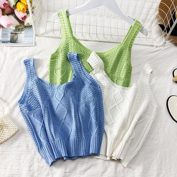 

women's tanks & camis heliar women ribbed crop knitted straps night club sleeveless for summer 2021, White