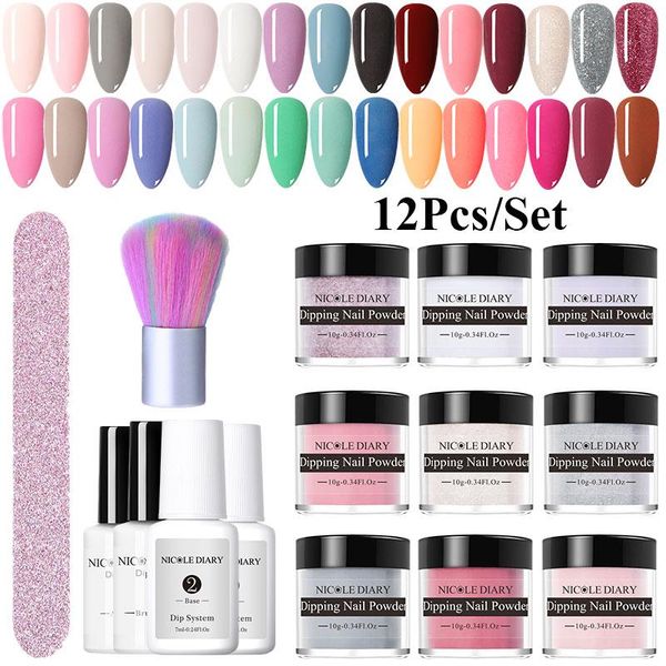 

8/12pcs french tauch nagel pulver set farbe holographics glittery chrome ohne lampe heilung kunst decoratione nail glitter, Silver;gold