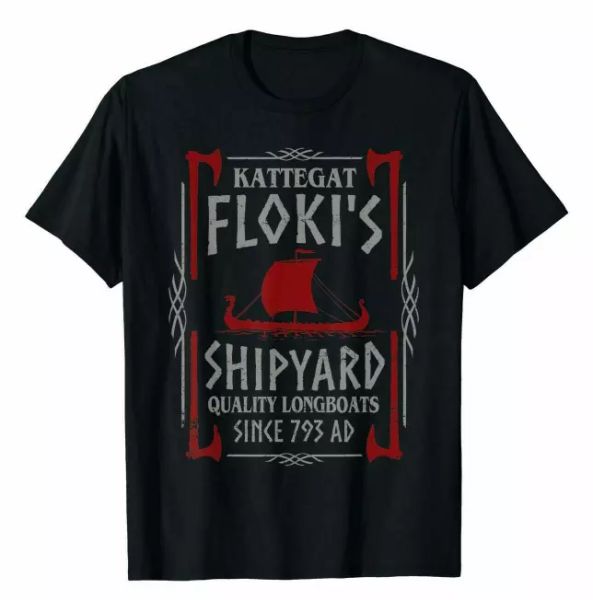 

r1 longboats vikings kattegat floki's shipyard quality funny black t-shirt, White;black