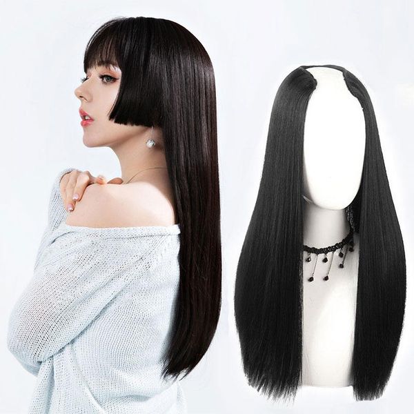 

synthetic wigs long black wavy culry hair for women 24" natural female brown heat resistant fake