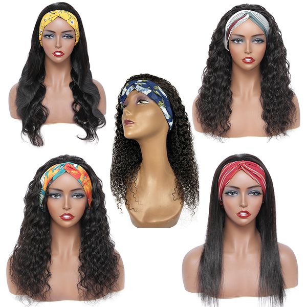 Atacado Headband Wig Human Hean Hair Fornecedor de água profunda onda de água para mulheres negras em linha reta Afro Kinky encaracolado Nenhum laço máquina feita perucas brasileiras cutícula alimentado pêlos