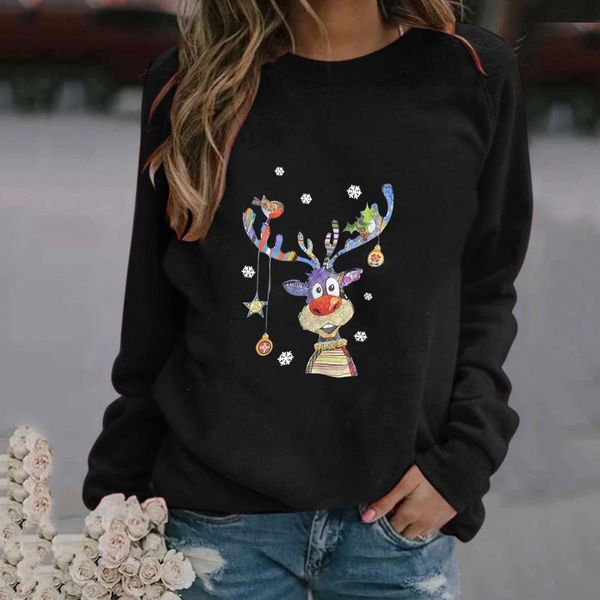 

women's hoodies & sweatshirts women chirstmas print oversized sweatshirt autumn winter long-sleeved streetwear casual blouse pullover o, Black