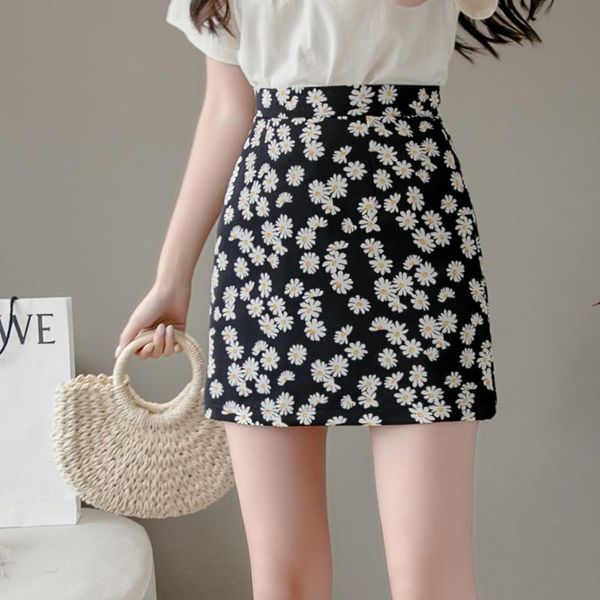 

women's skirt high waist shorts under the girly floral sweet a-line mini wrap 2021 spring summer skirts, Black