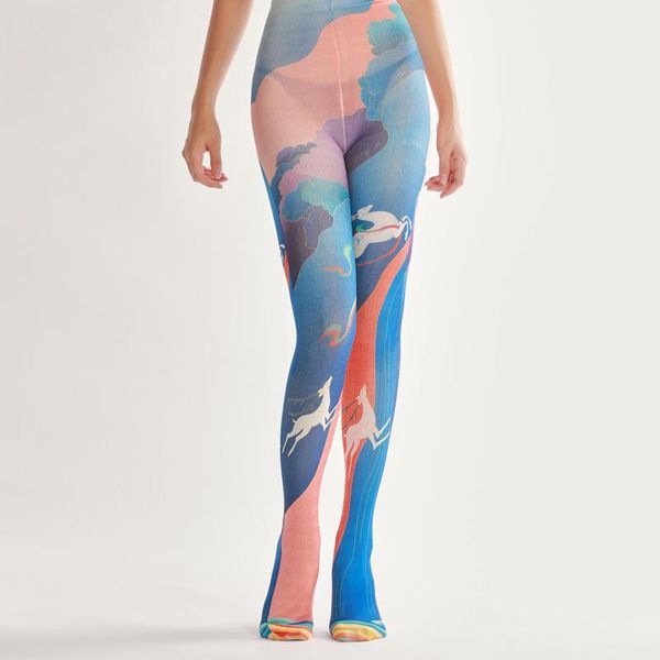 

antique printed pantyhose  legging stuff with socks & hosiery, Black;white