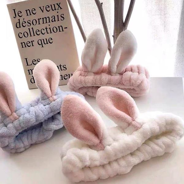 

hair accessories wash face women girls hairbands soft warm coral fleece bow animal ears headbands headwear bands turban, Slivery;white