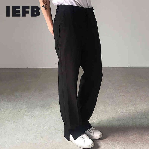 

iefb men's causal trousers open leg casual straight pants mans black loose bottoms spring summer 210524
