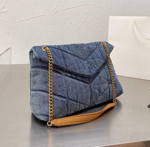 Designer Borsa in denim lavato da donna LOULOU Puffer Fashion Borsa a tracolla classica con patta Borsa per la spesa Borsa a mano di lusso Borsa a tracolla da cowboy