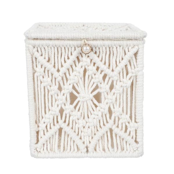

gift wrap 1pc retro desktissue storage box cotton rope holder (beige)