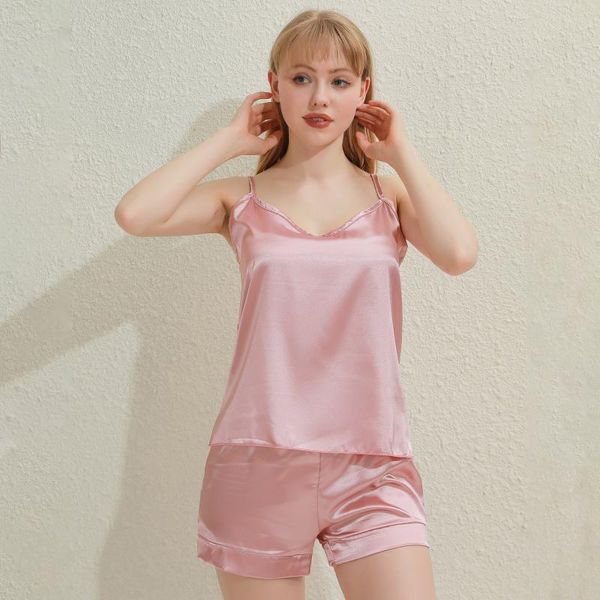 

women pajama sets girl pyjama sleepwear nightwear laides homewear solid comfortable soft camis + shorts 2pcs women's, Black;red