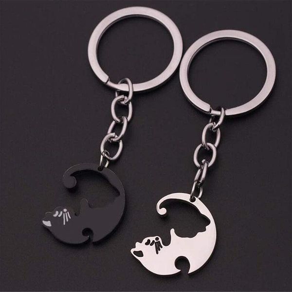 

pendant necklaces 2pcs lazy cat keychain key ring cute love color silver black